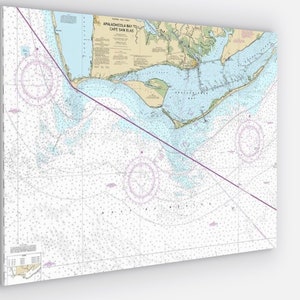 Apalachicola, Eastport, Port St. Joe, St. George Island, St. Joseph Bay, Florida - nautische kaart / kaart - gedrukt op canvas