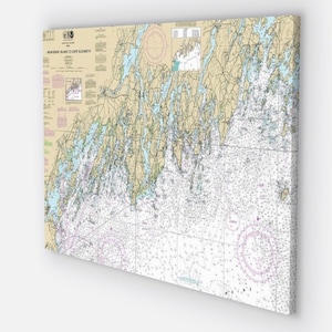 Maine Coast, Portland, Bath, Damariscotta, Casco Bay, Sheepscot Bay, Muscongus Bay, Maine - Seekarte / Karte - Leinwand 40"x30"