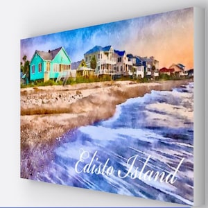 Edisto Island South Carolina Leinwanddruck / Edisto Island Aquarell auf Leinwand / Edisto Beach Cottages Aquarell 24”x36” Canvas Art,
