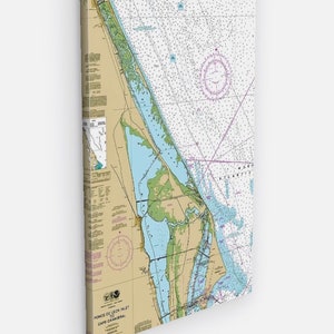New Smyrna Beach, Titusville, Mims, Edgewater, Oak Hill, Merritt Island, Florida - Mapa / Carta Náutica - Impreso en lienzo, Envío gratuito