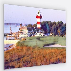 Lienzo personalizado de Hilton Head Island, faro de Harbour Town, Hilton Head Island, Carolina del Sur, 24 x 36, arte del campo de golf de Hilton Head Island