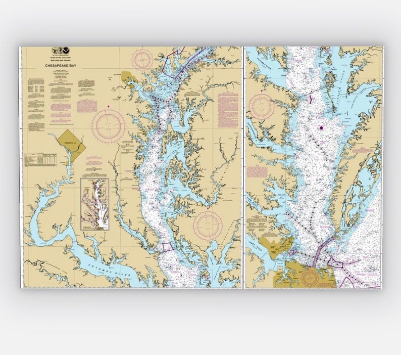 Chesapeake Bay Nautical Chart Canvas Print , Color Chesapeake Bay Map