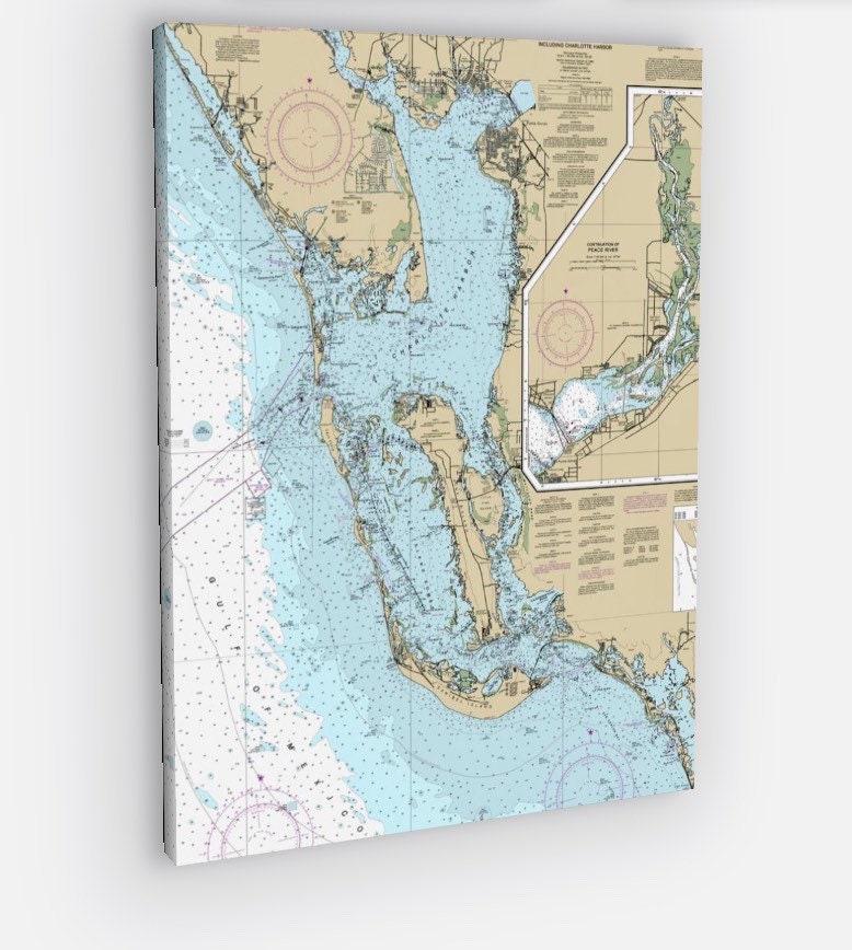 Sanibel Island Nautical Chart on Canvas , Sanibel Island Florida
