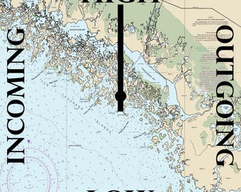 Custom tide clock, nautical chart, for any coast, Custom tide clock. Nautical Map Tide Clock  Canvas Prints 12"  x  12" Canvas, All Areas
