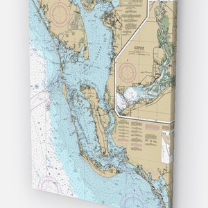 Carta nautica di Sanibel Island su tela, carta nautica di Sanibel Island Florida arte. Tela, carte personalizzate arte 16"x20"