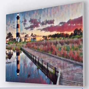 Faro de la isla Bodie, Frisco, isla Hatteras, Carolina del Norte - Arte de faros de Carolina del Norte - Impreso en lienzo 24” x 36”