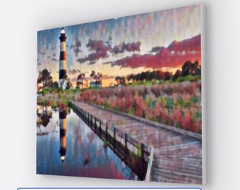 Vuurtoren Bodie Island, Frisco, Hatteras Island, North Carolina - Vuurtorens kunst North Carolina - gedrukt op canvas 24 x 36 inch