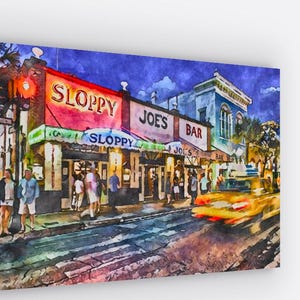 Impressions aquarelles sur toile Sloppy Joe's Bar Key West Key West en Floride - - Imprimé sur une toile de 18 x 61 cm | Street art de Key West Duvall sur toile