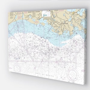 Mississippi nach Galveston Texas Seekarte auf Leinwand - Galveston Seekarte / Karte - Gedruckt auf Leinwand 16 "x 20" Galveston Bay Canvas