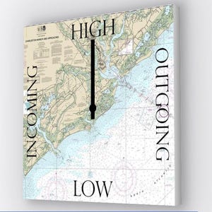 Horloge de marée personnalisée, carte marine, pour toutes les côtes, horloge de marée personnalisée. Cartes marines, horloge à marée, impressions sur toile Toile 12 x 12 po., toutes surfaces
