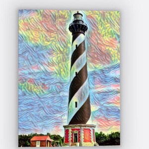 Faro de Cabo Hatteras, Frisco, Isla Hatteras, Carolina del Norte - Arte de faros de Carolina del Norte - Impreso en lienzo 24” x 36”