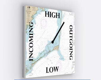 Outer Banks / Cape Hatteras /ocracoke island Nautical Chart Tide Clocks  , All areas ,  Custom Nautical Map Tide Clock Canvas Prints 12"x12”
