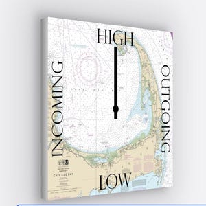 Relógios de maré de carta náutica da Ilha de Cape Cod 12”x12” Todas as áreas, Relógio de maré de Cape Cod | Relógio de maré de carta náutica | Pescador e arte de vela