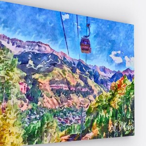 Mapa de pistas de esquí de Telluride, Colorado, lienzo envuelto, arte mural de 61 x 91 cm, arte de Telluride, Colorado. Arte en acuarela del telesilla de Telluride, Colorado, A. Moses.