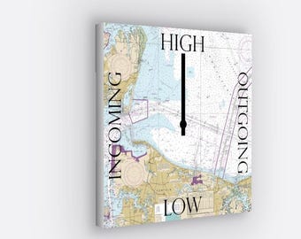 Chesapeake  Bay Nautacal  Chart Tide Clocks ,NOAA Custom Nautical Map Tide Clock,We Print All areas Just let us know the area 12”x12” Canvas
