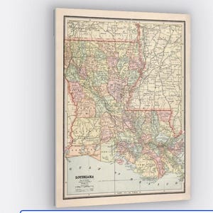 Mapas estatales antiguos sobre lienzo de Luisiana, arte de bellas artes, mapas estatales antiguos, impresiones de mapas estatales de Luisiana, mapas estatales antiguos de EE. UU.