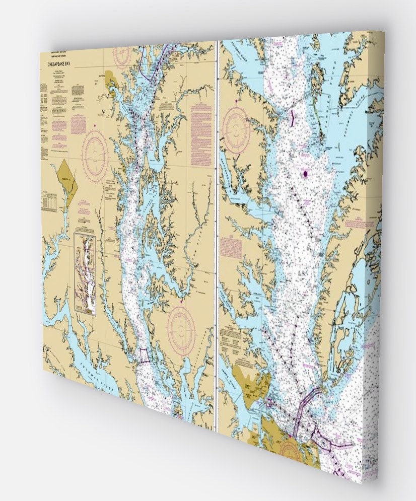 Chesapeake Bay Nautical Chart Canvas Print , Color Chesapeake Bay Map ...