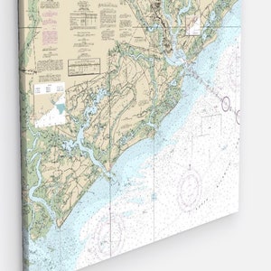 Carta Náutica # 11520 en lienzo, Mapa de Charleston, Folly y Kiawah - Carta de Carolina del Sur - Impresión de carta náutica 24" x 36" Folly Island