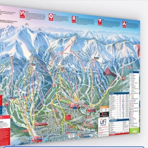 Mapa de senderos en lienzo de Breckenridge, envoltura de lienzo de 30" x 40" con bordes blancos, mapa de senderos de esquí de Breckenridge, Colorado, arte de pared envuelto en lienzo.