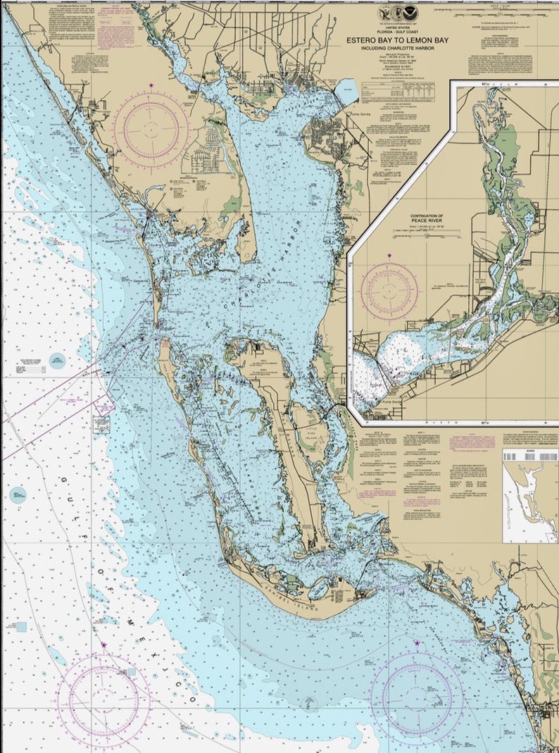 Sanibel Island Nautical Chart on Canvas , Sanibel Island Florida