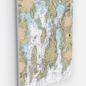 Narragansett Bay, Bristol, Newport, Fall River, Greenwich Bay, Rhode Island, Massachusetts - Seekarte - Karte - Leinwand Auf Leinwand gedruckt