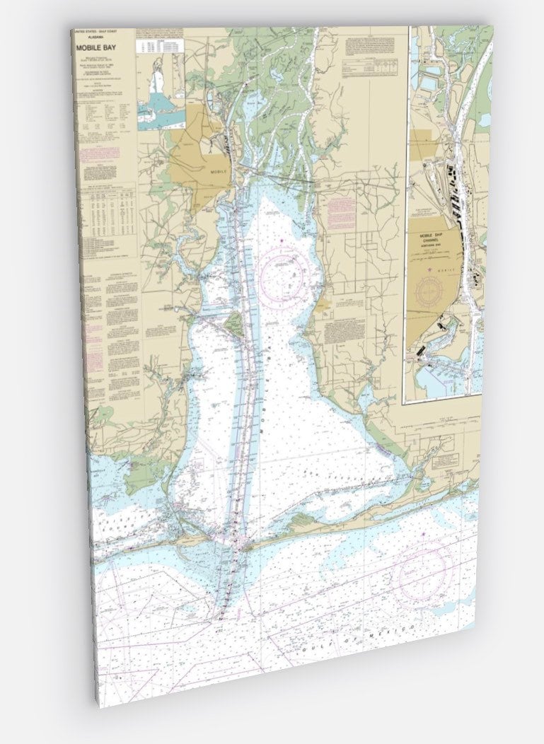 Mobile Bay Nautical Chart Canvas , Mobile Bay Alabama Nautical Chart Art. Mobile Bay Art on