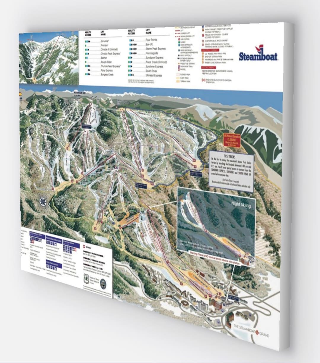 Steamboat Ski Trail Map Canvas Print Steamboat Colorado Ski Etsy