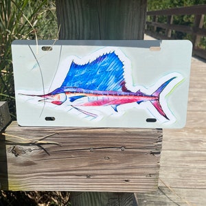 Sailfish WaterColor License Plate, Fisherman Decorative License Plate, Sailfish  Fishing Car Tag, Sailfish Art , Sailfish  Art Gift