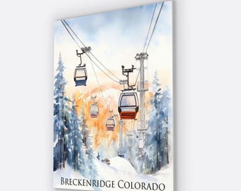 Mapa de la pista del telesilla de Breckenridge, lienzo de arte vintage de 24 x 36, impresiones artísticas de Breckenridge Colorado, arte en lienzo de Breckenridge Colorado