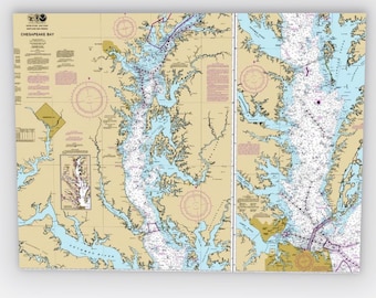 Chesapeake Bay Nautical Chart canvas print , Color Chesapeake Bay Map ,Chesapeake Bay art on canvas - Nautical Map/Chart - Canvas 36"x24"