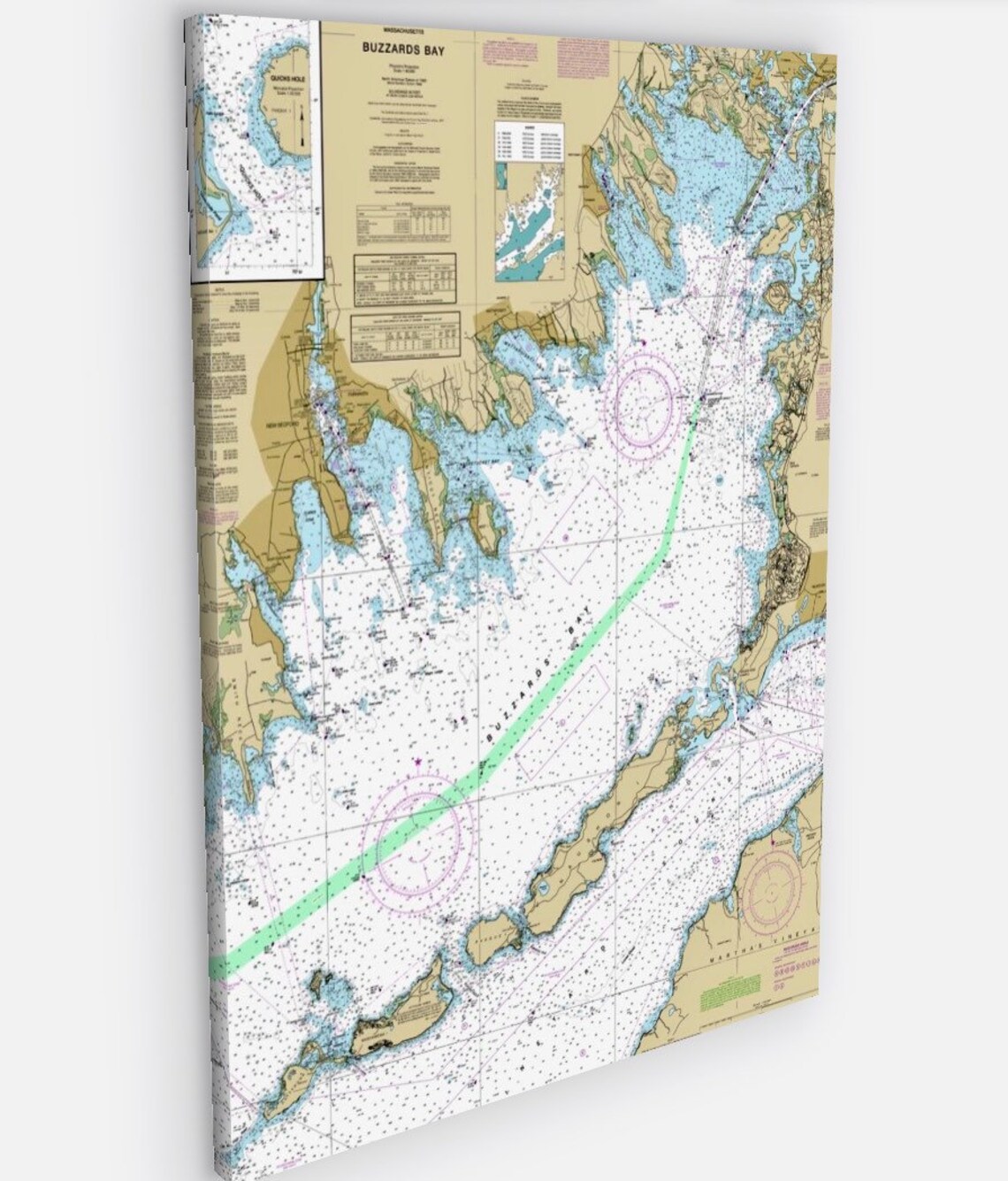 Buzzard Bay Nautical Charts on Canvas , Buzzards Bay, MA Cape Cod Canal