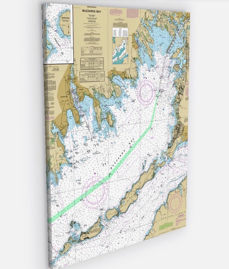 Buzzard Bay Nautical Charts on Canvas , Buzzards Bay, MA Cape Cod Canal