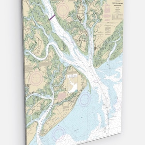 Carta náutica de Hilton Head sobre lienzo, arte de la carta náutica de Hilton Head Island. Lienzo, arte de gráficos personalizados 24"x36"