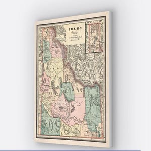 Mapa do estado vintage de Idaho 1889, mapas de estado vintage personalizados em tela, todos os estados, mapas vintage de 24” x 36” dos EUA, belas artes de Idaho, impressões de Idaho