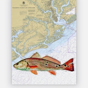 Charleston Sc, Folly Beach, Mt. Pleasant Seekarte / Karte - Gedruckt auf Leinwand 24 "x 18"" Versandkostenfrei."