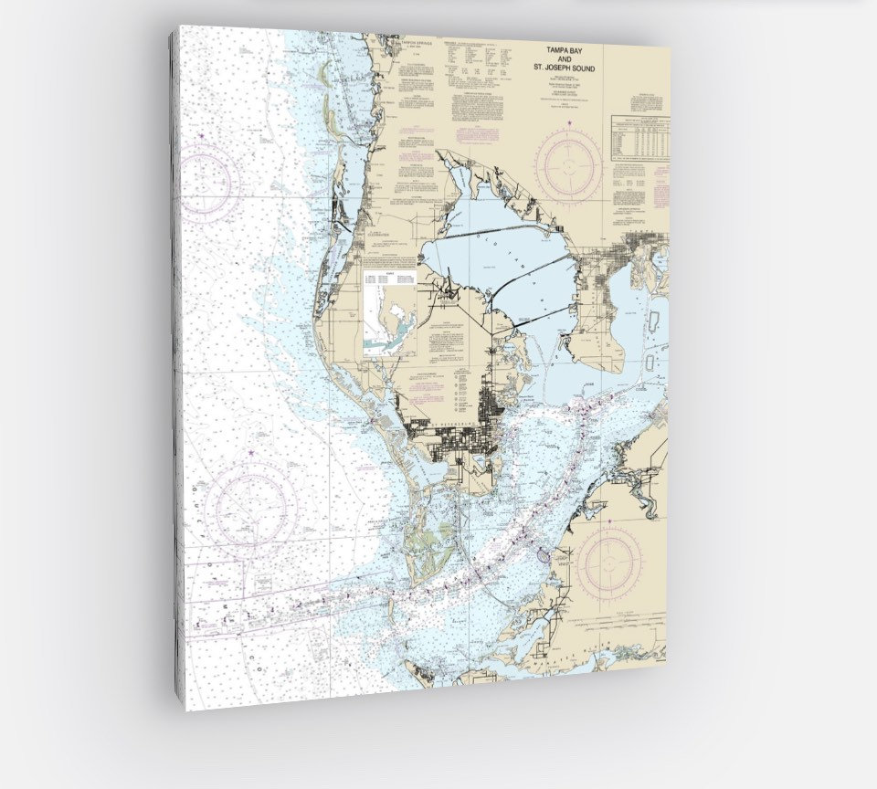 Tampa Bay Nautical Chart on Canvas , Clearwater Florida Nautical Chart