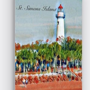 Faro de St Simons Island sobre lienzo - Faros de Georgia Art - 24” x 36” St. Simons Island Art