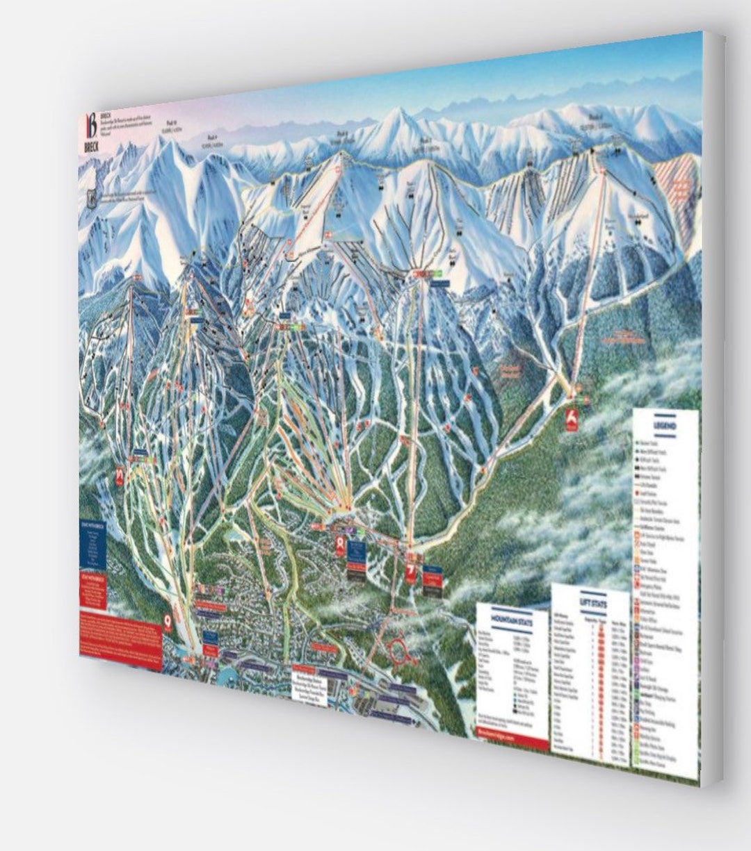 Breckenridge Colorado Ski Trail Map Canvas Wrap, 24x36 Wall Art