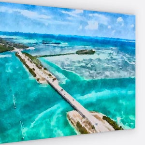 Impressions sur toile aquarelle d'Islamorada - Imprimées sur une toile de 24 x 36 po | Florida Keys sur toile islamorada floride, Florda Keys Art