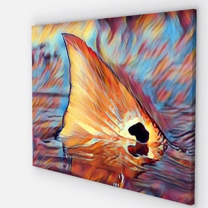 フラットでのレッドフィッシュの尾引き：レッドフィッシュの尾引きアート、レッドフィッシュの絵画、レッドドラムの尾引き、スポットテールバス、キャンバス上のレッドフィッシュ、レッドフィッシュのプリント、レッド