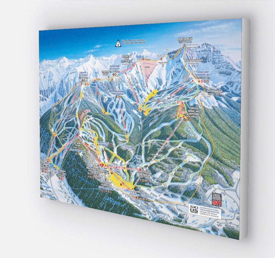 Telluride Colorado Ski Trail Map Canvas Wrap, 24"x 36" Wall Art