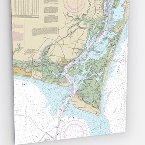 Carta náutica de Bald Head Island sobre lienzo, carta náutica de South Port Carolina del Norte. Lienzo, arte de gráficos personalizados 18"x24"