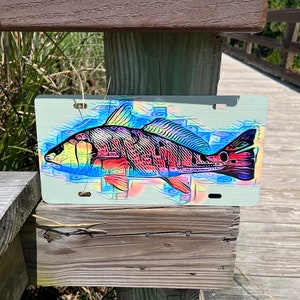 Redfish Watercolor License Plate,  Aluminum Plate Made in Usa , Redfish Art , Redfish License Plate, Redfish Art