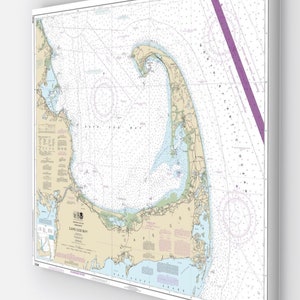 Impression sur toile Cape Cod, impression sur toile pour carte marine de l'île de Cape Cod, 61 x 36 cm, oeuvre d'art représentant une carte marine personnalisée de Cape Cod