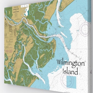 Stampe su tela di Wilmington Island. Stampa su tela di carte nautiche Wilmington Island Georgia 20”x16” pollici stampa su tela da parete.