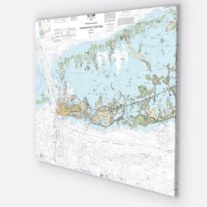 Toile de cartes marines des Keys de la Floride, Key West Nautical, impressions de Key west, impressions de cartes marines personnalisées sur toile de la Floride 30 x 40 po