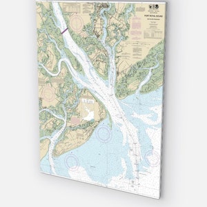 Hilton Head Island, Bluffton, Beaufort, Port Royal, St Helena, Carolina del Sur - Mapa / Carta Náutica - Impreso en lienzo, Envío gratuito