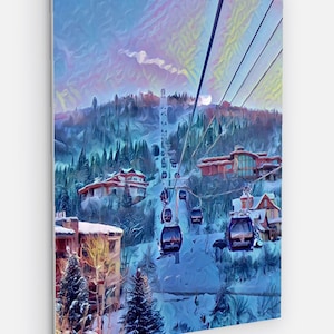 Enveloppement sur toile de carte des pistes de ski du Colorado Steamboat, art mural 18 x 24 pouces, impressions d'art de ski du Colorado en bateau à vapeur, art abstrait de gondole de Steamboat Springs