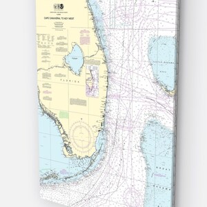 Impressions sur toile de cartes marines de Cap Canaveral à Key West, Jupiter, Miami Cartes marines personnalisées sur toile 30 x 40 po