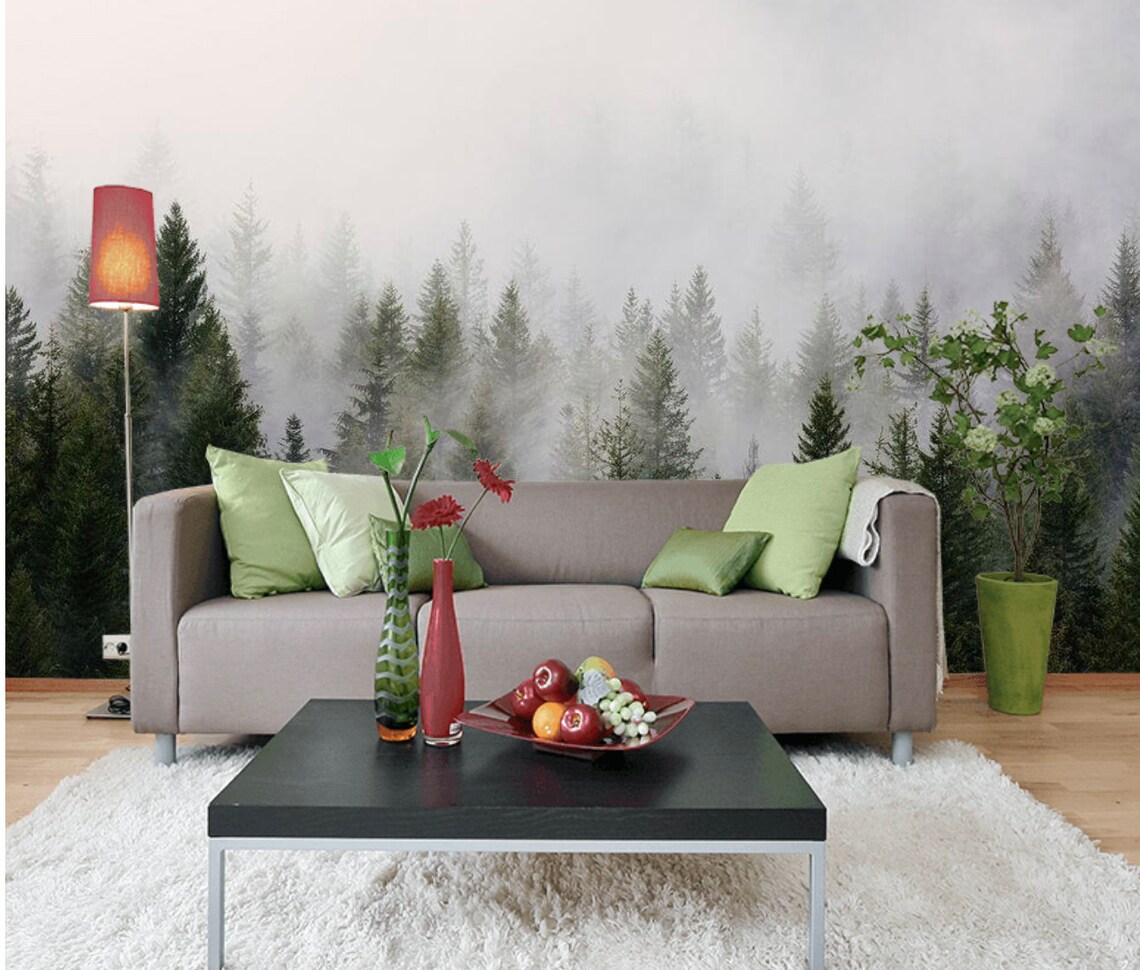Forest wallpaper peel and stick forest wall mural self Etsy